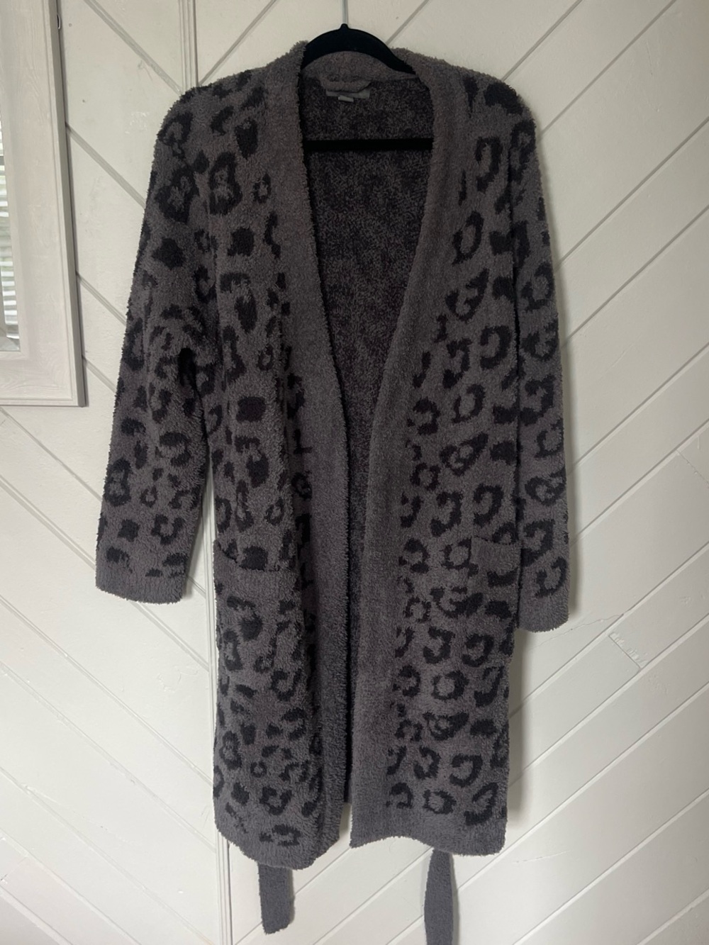 Barefoot Dreams Charcoal Leopard Open-Front Cardigan
